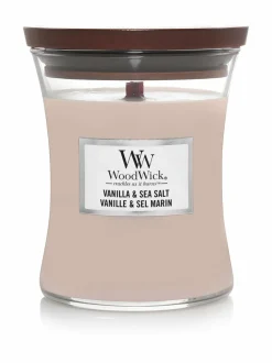 Kynttilät & Lyhdyt|Woodwick Vanilla & Sea Salt Medium -tuoksukynttilä PINK