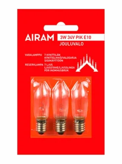 Lamput|Airam Varalamppu 3W 34V E10, 3 kpl KIRKAS